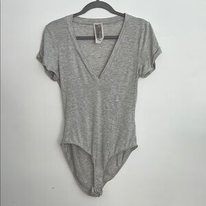 Free People Gray V-Neck Women's Top